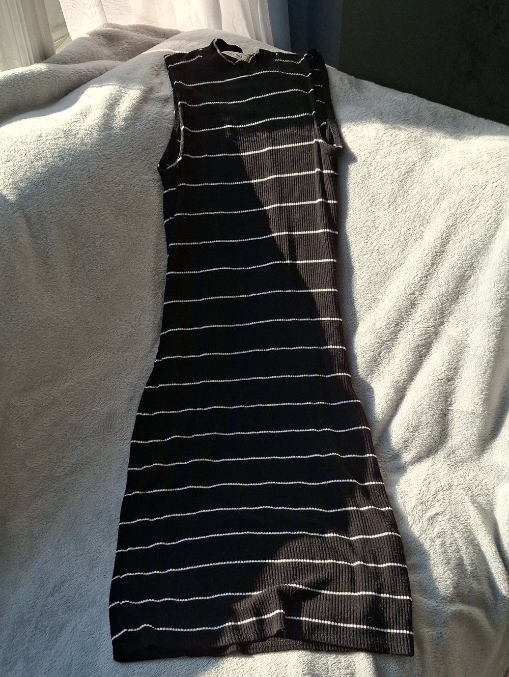 Abercrombie & Fitch Black Ribbed Sleeveless Striped Midi Dress